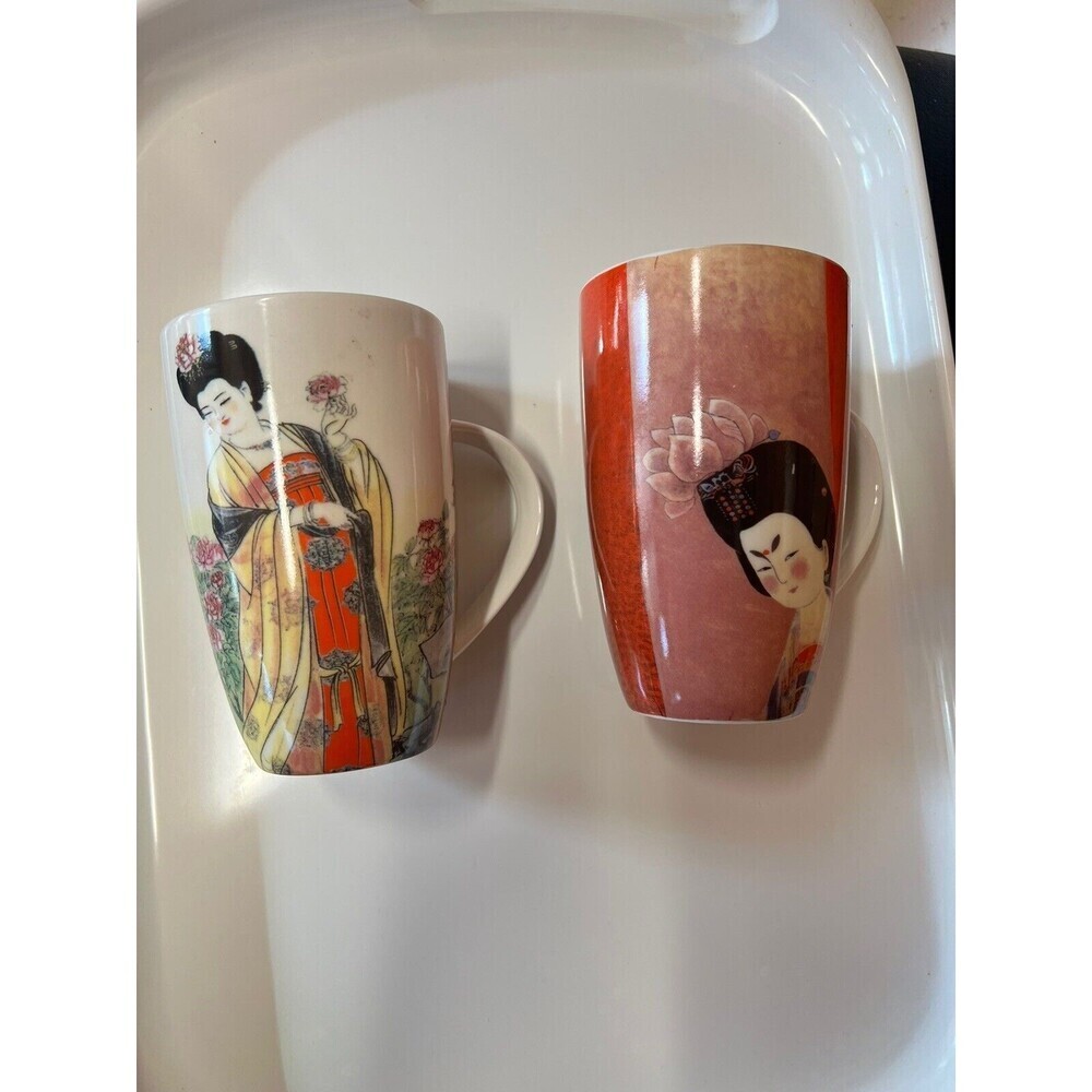 Geisha Pagoda Porcelain Oriental Coffee Tea Mug Nantucket Home Asian Flowers